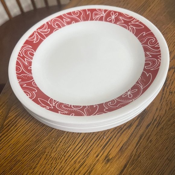 Dining Corelle Bandhani Pattern Redwhite Paisley Band Dinner Plates 1